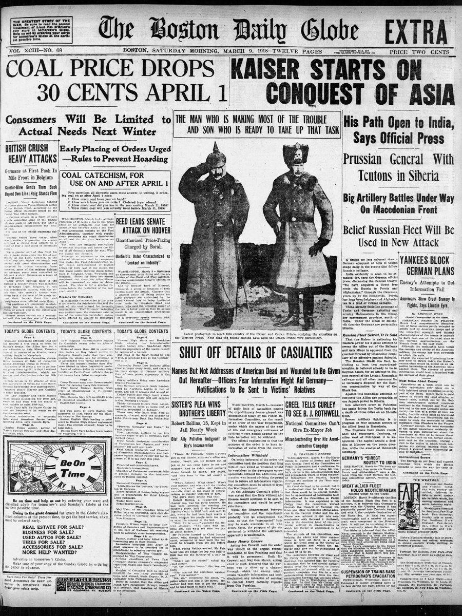 Edition of the Boston Globe from March 9, 1918